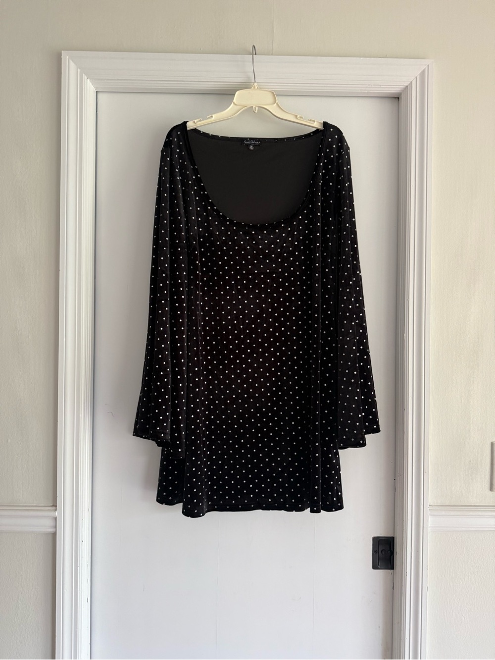 Smak Parlour Black Polka Dot Velvet Swing Dress